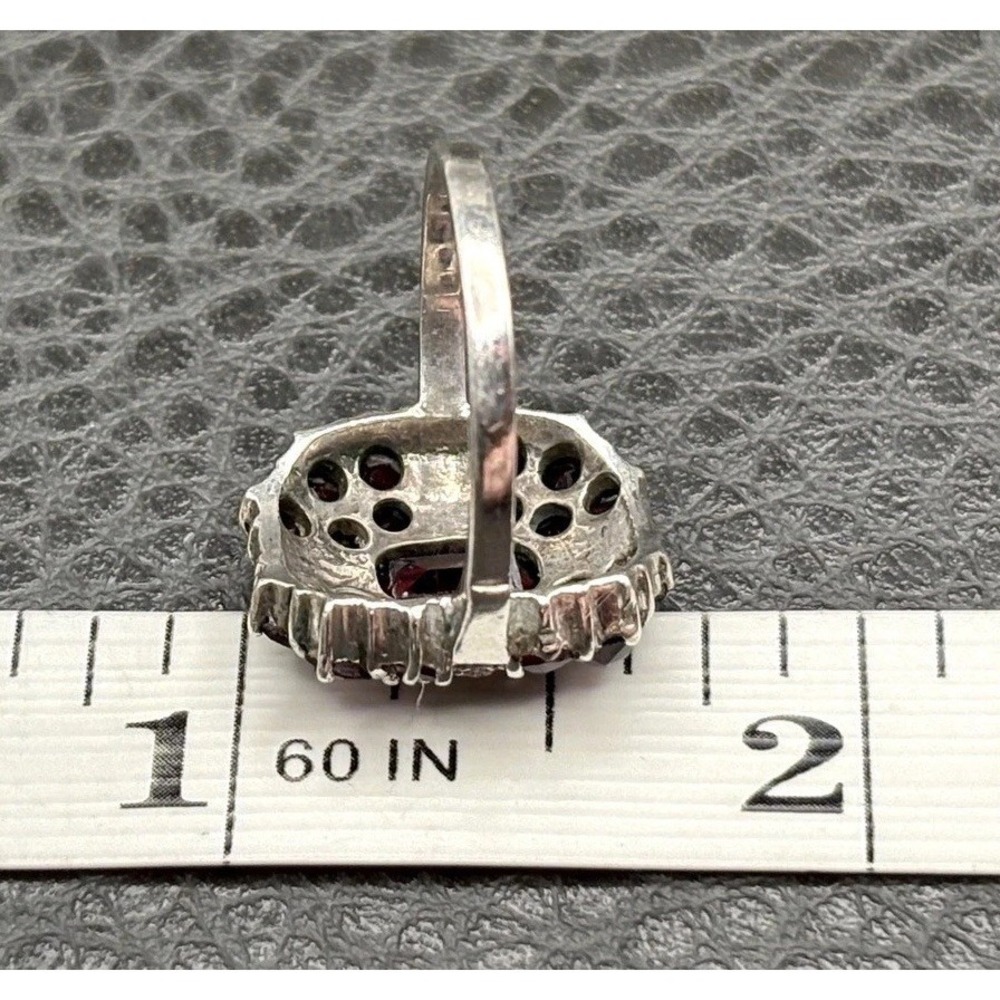 Vintage Art Deco Era Bohemian Garnet Marcasite Sterling Silver Ring Size 5.5 - Picture 12 of 13